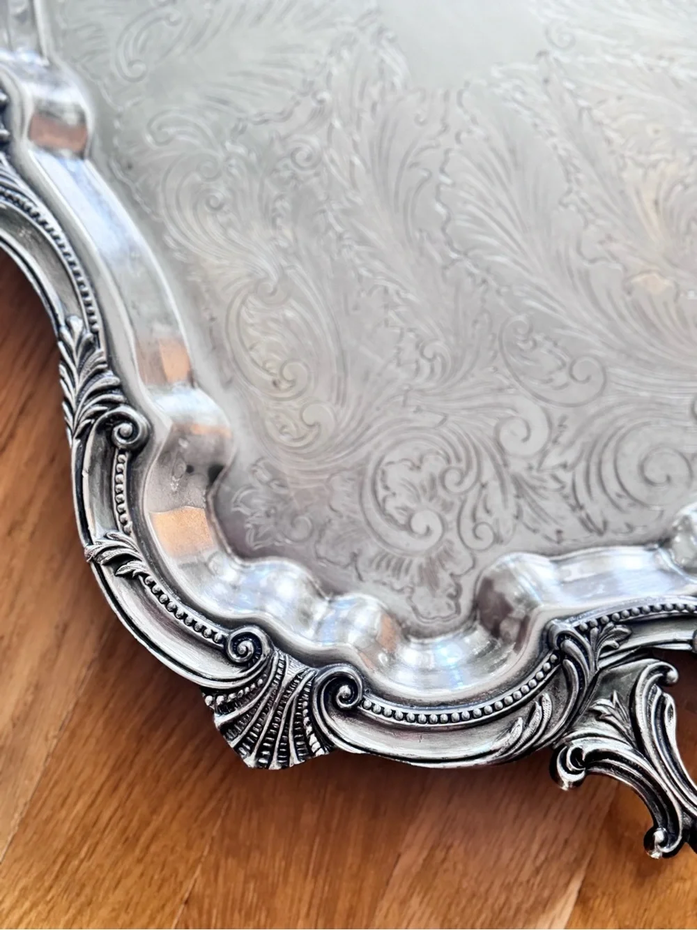 Big Victorian BSC Birmingham Silver Company Plate Serving Tray w Handles Feet